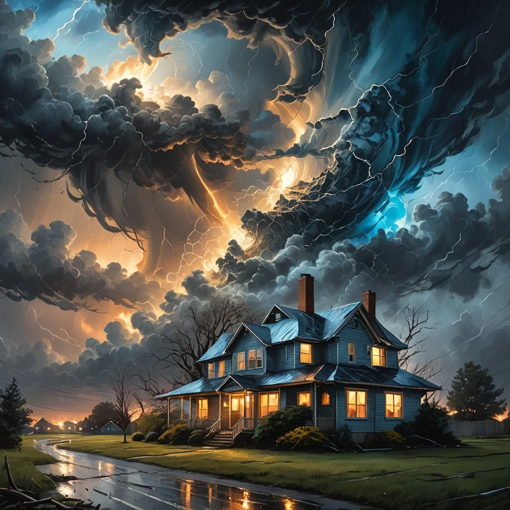 House Withstands Tornado in Stormy Digital Painting