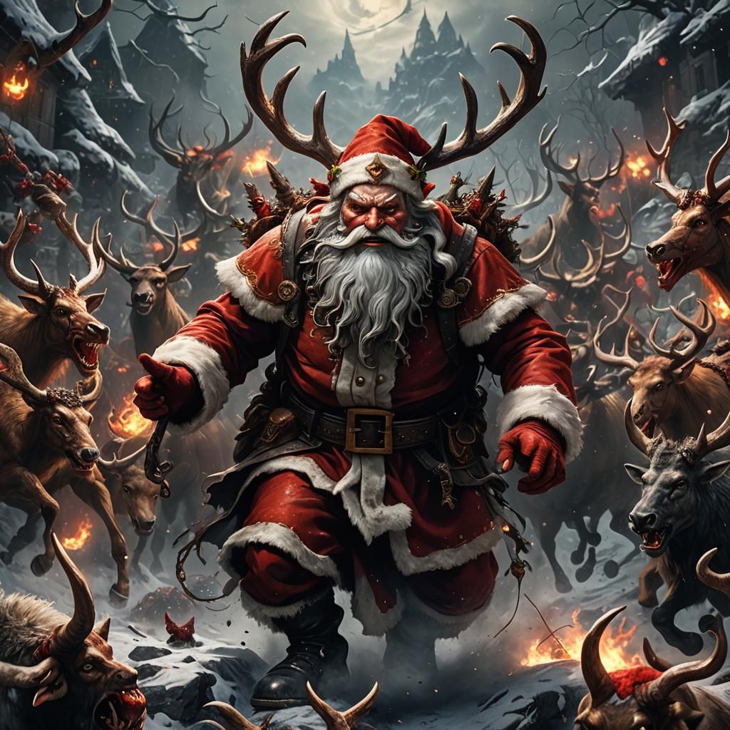 Realistic in depth detail of a Santa clause that is in hell ...