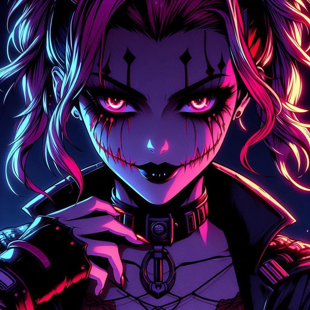 Grinning evil anime girl