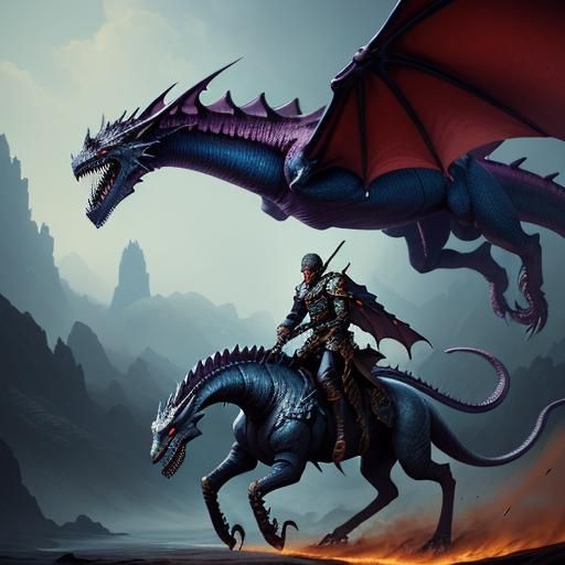 a Knight  ridding a wingless Dragon