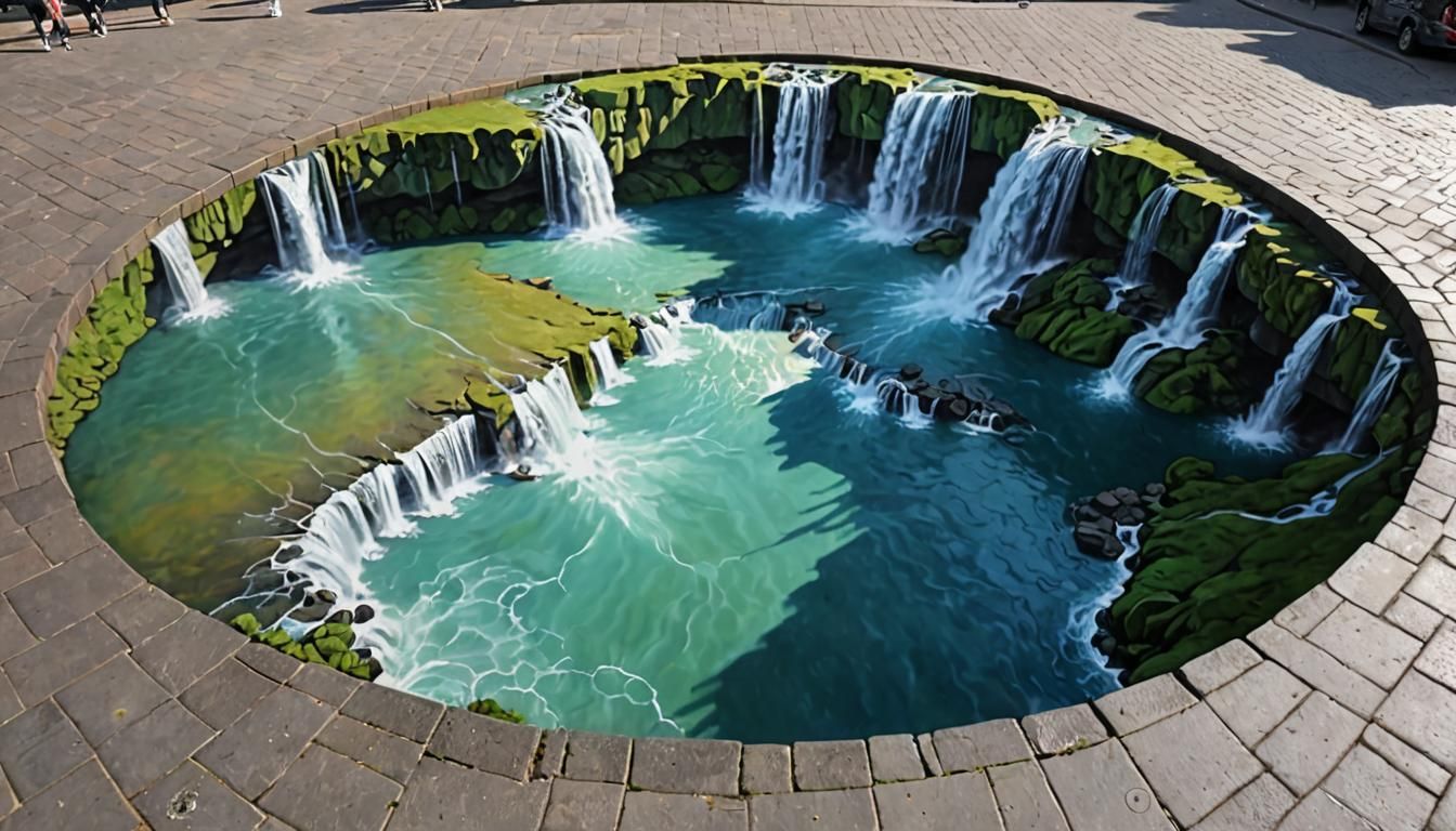 3D Chalk Art Waterfall Illusion