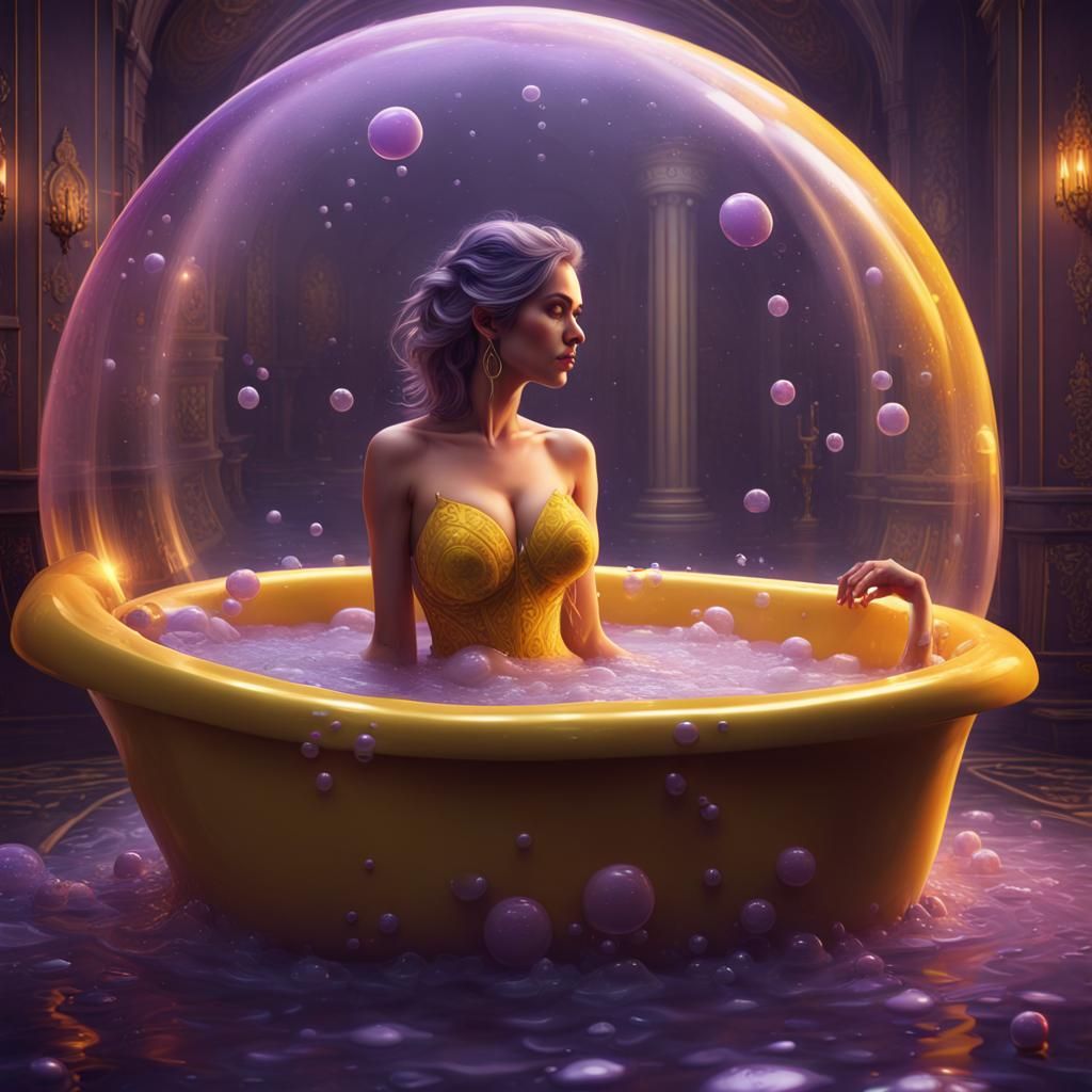 A beautiful woman sitting in a bubble bath