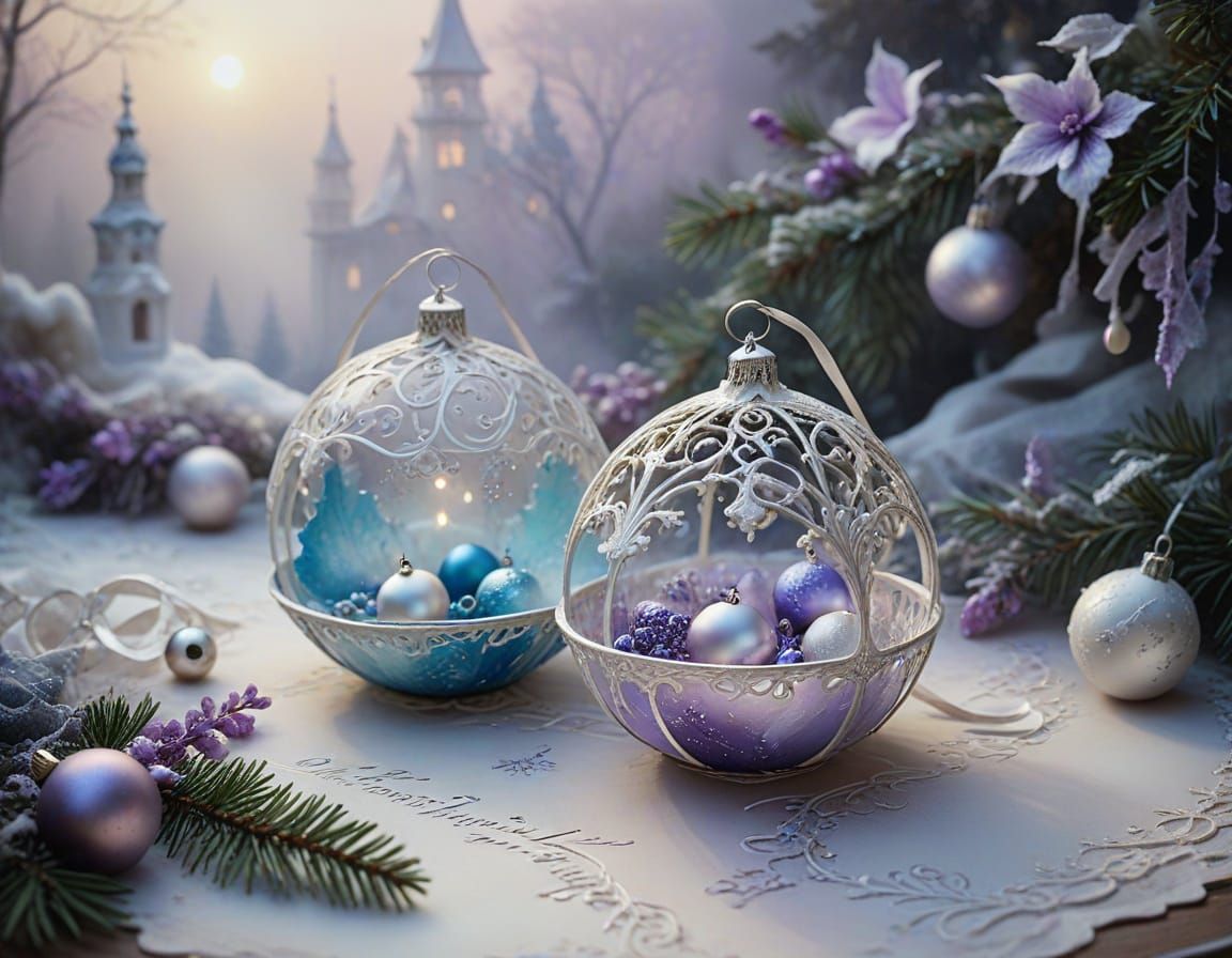 Ethereal Christmas Scene with Mysterious Script in Watercolo...