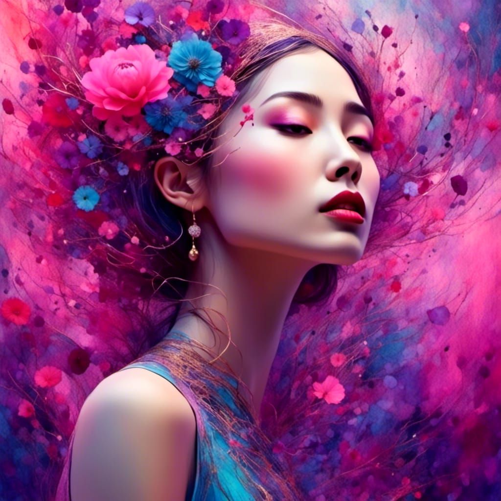 <lora:Liquid Ink:1.0> cool woman, 3D, hyper-realistic, 8K, h...