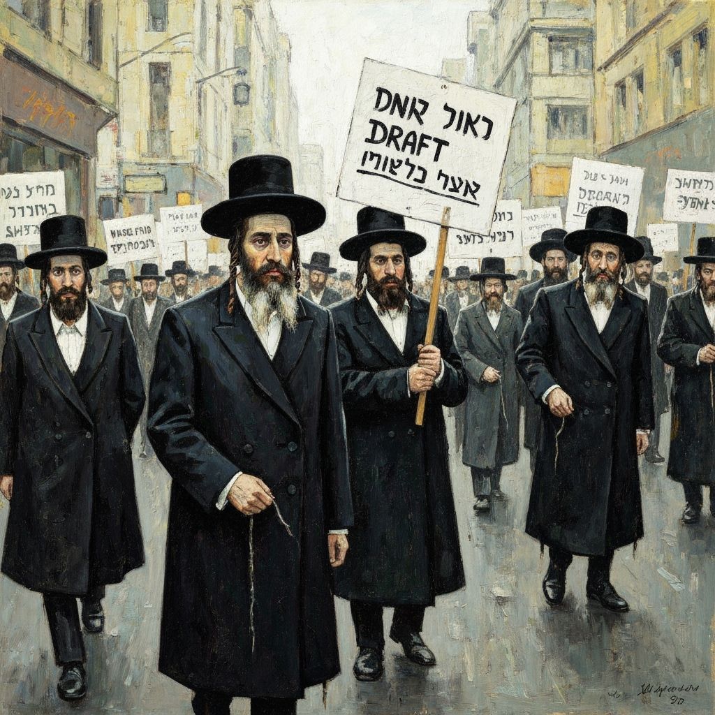 Ultra-Orthodox Jews Protest Draft Law in Street Scene