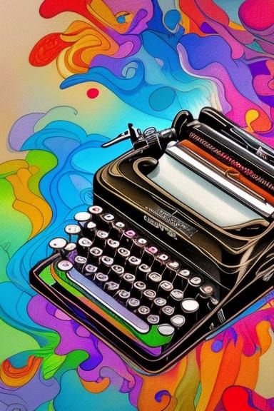 Bright colorful vintage typewriter :: acrylic ink flow: 8k resolution ...