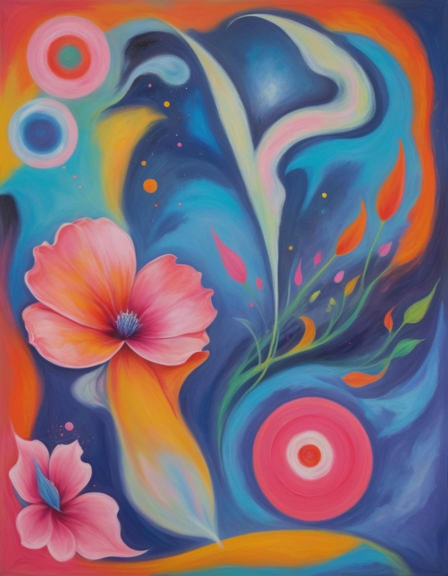 Garden of surreal Dreams. Pink flower.