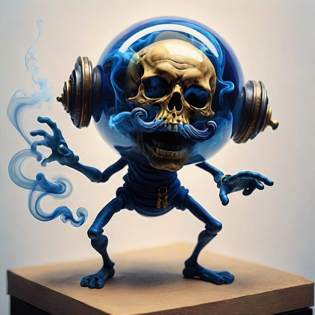Surreal Navy Genie Emerges from Ethereal Blue Smoke