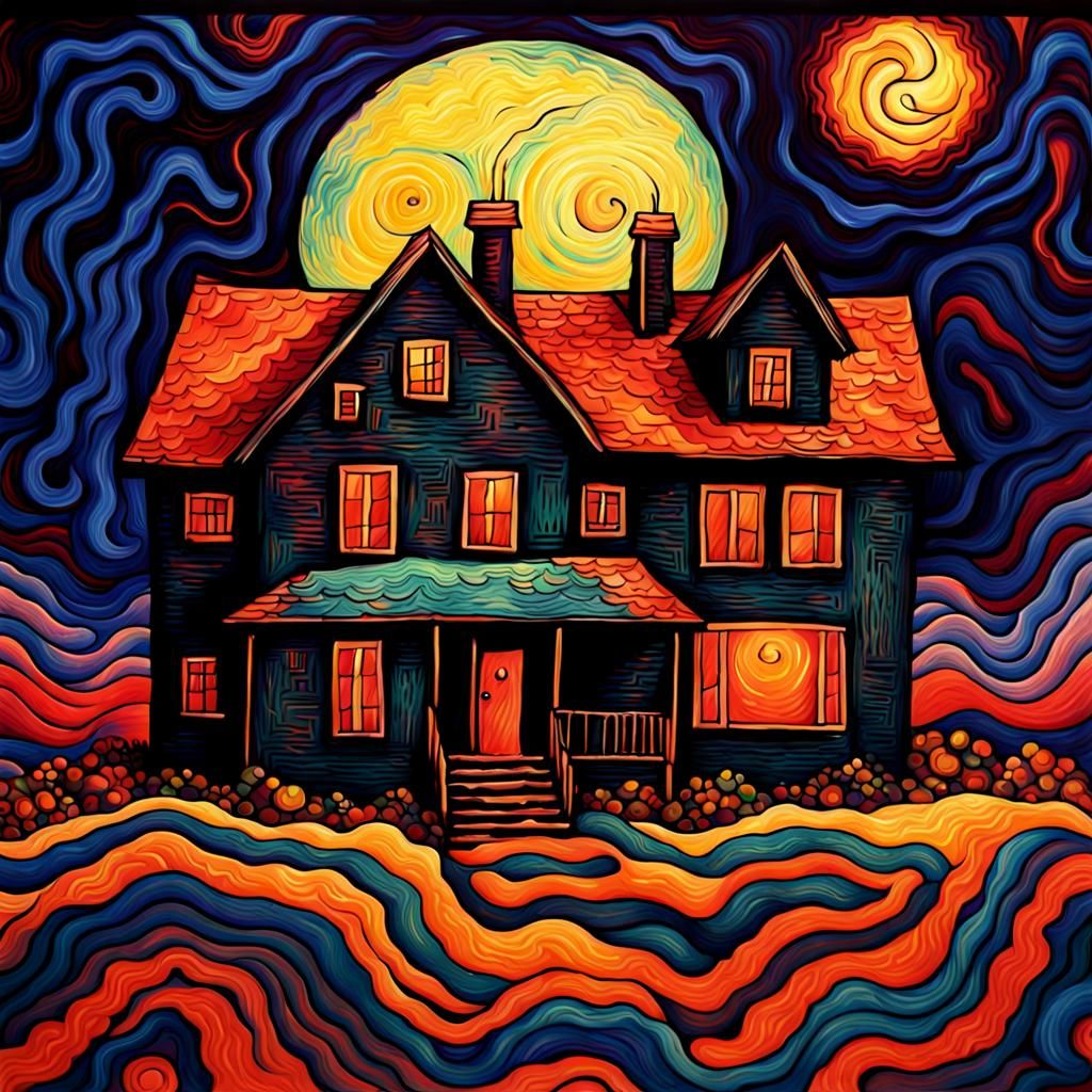 Demon Possessed House. Van Gogh deep color geometric abstrac...