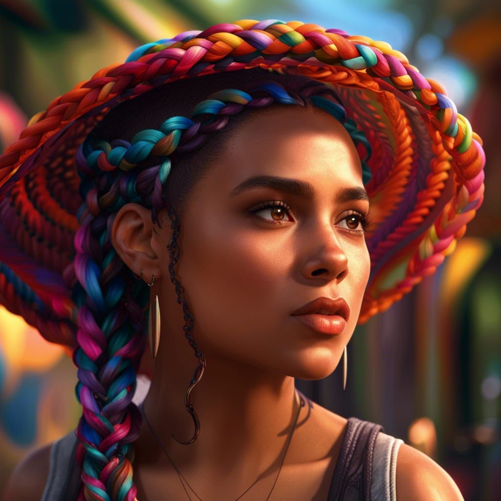 Dominican Latina Girl with Braided Hair under a Multcoloured sunshade - AI  Generated Artwork - NightCafe Creator