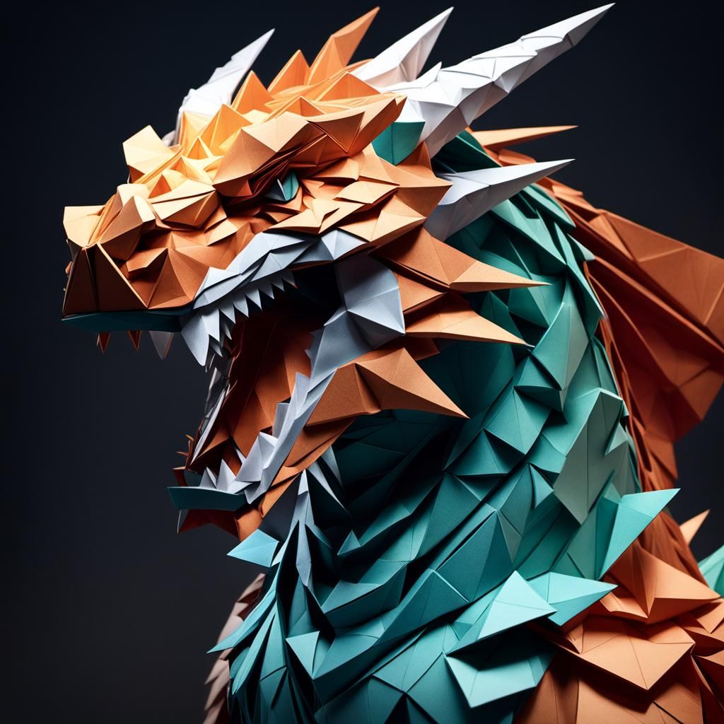 A titanic dragon made of origami