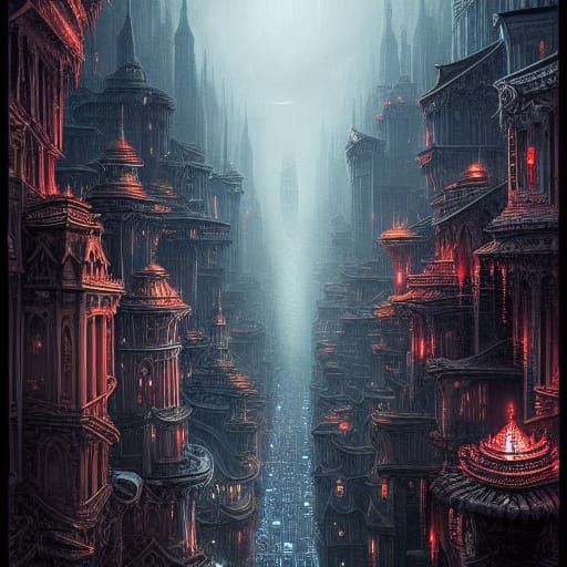 Dark Fantasy Cityscape Illustration