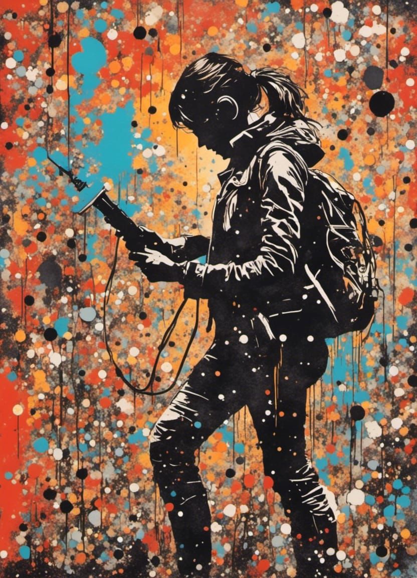 Girl Spraying 'Resist' in 70s Collage Art