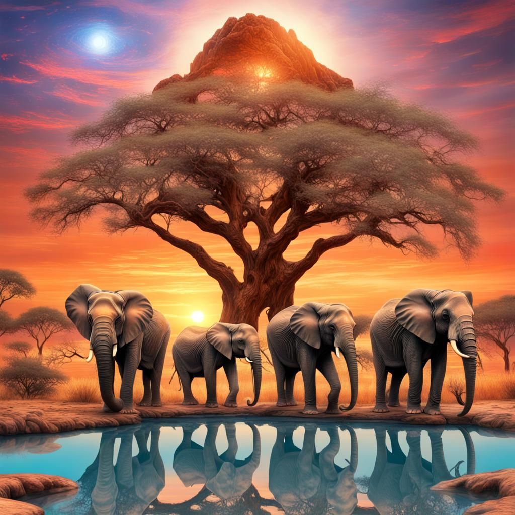 Elephants in African sunset  by @Guinny21