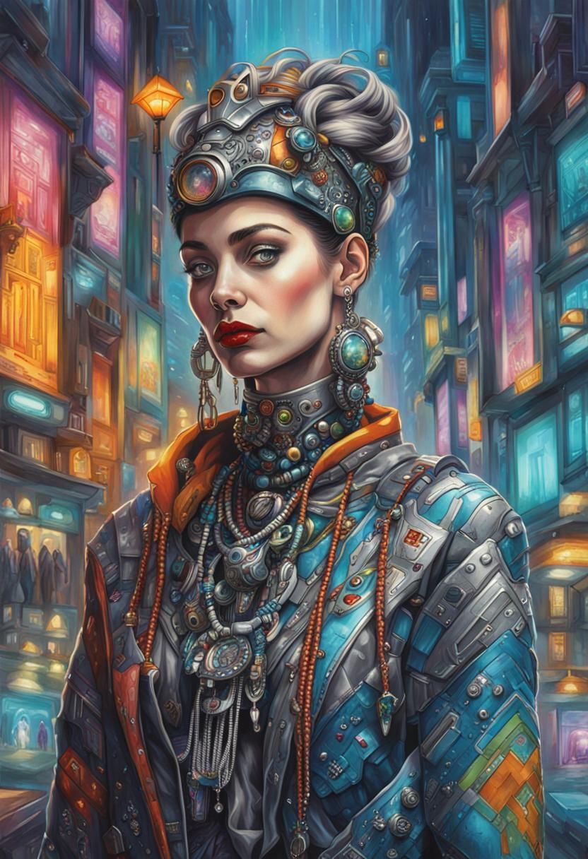 Hyperrealistic portrait of a beautiful woman wearing intrica...