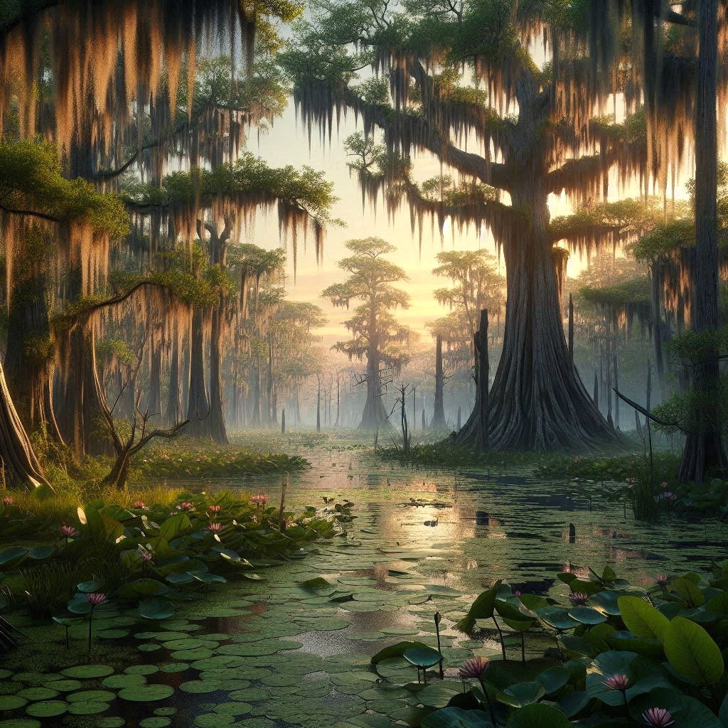 Cypress swamp at dawn