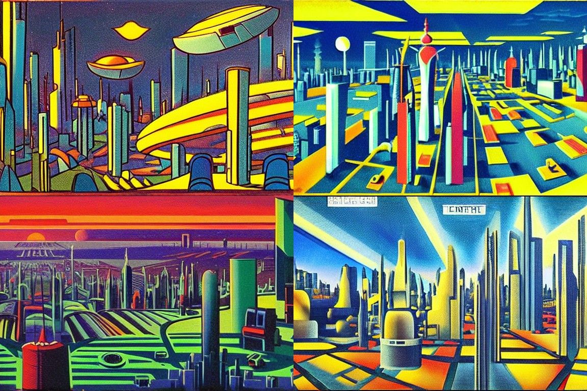 Sci-fi city in the style of Synthetism