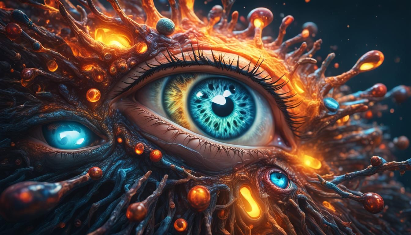 crazy world big deep eyes 64k Photorealistic Highly Detaille...