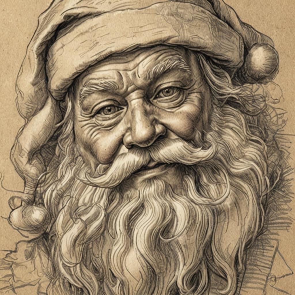 close-up sketch of Santa Claus