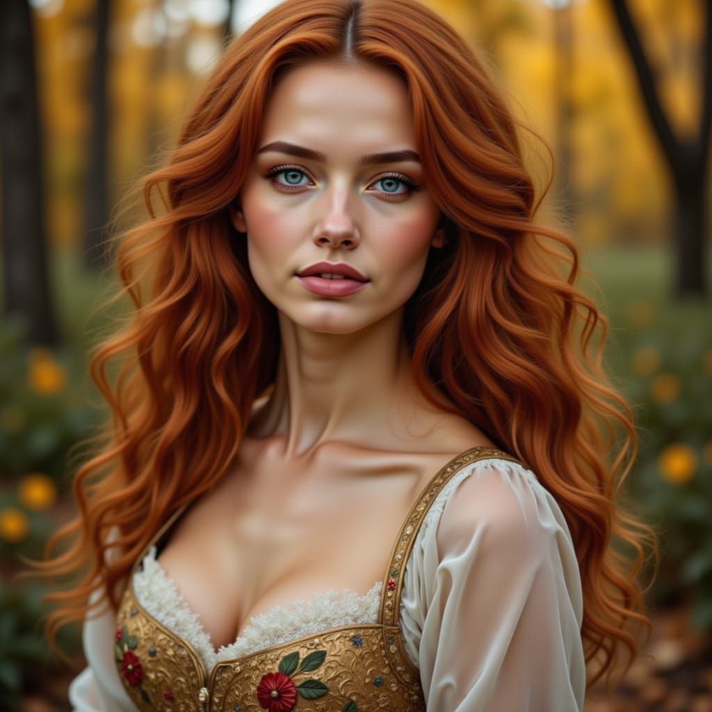 Medieval Woman in Autumn Corset Dress