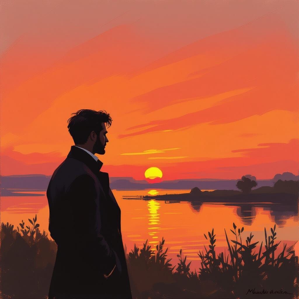 Man and Sunset: A Romantic Painting