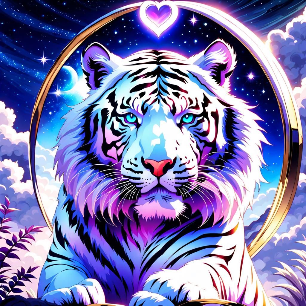 Fantasy White Tiger with (heart bracelet on him:2)  under st...