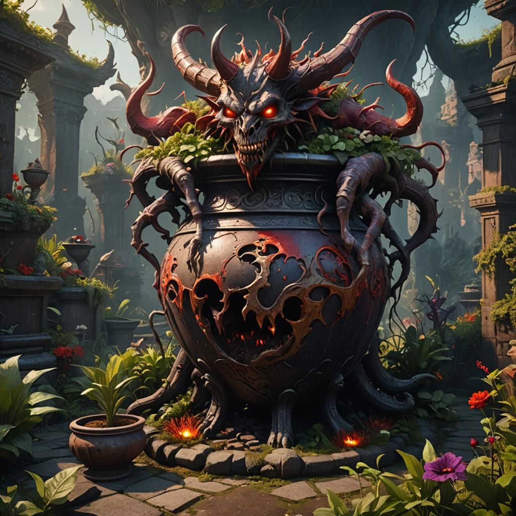 Giant demonic pot in the Garden of Hell