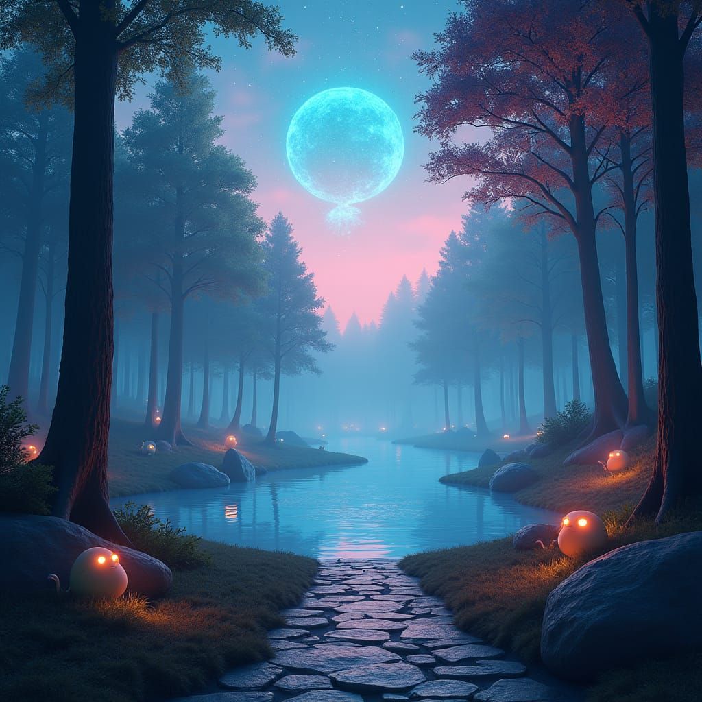 A surreal landscape inspired by real dreams, featuring an et...