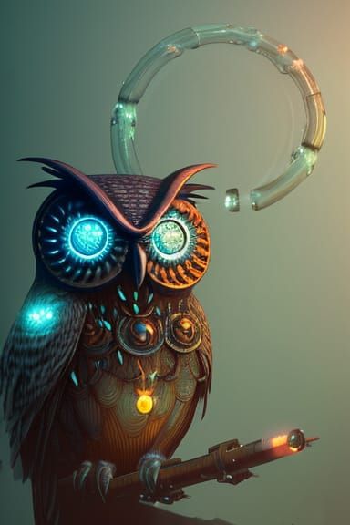 Mysterious Glowing Owl Made of Guns in Hyperrealistic 3D