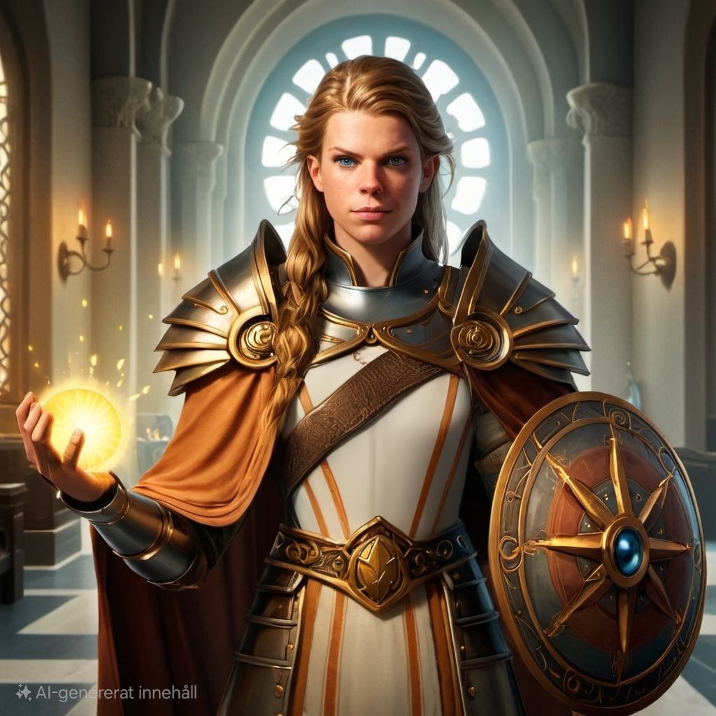 Johanna - cleric with tabard and bag of holding on her back