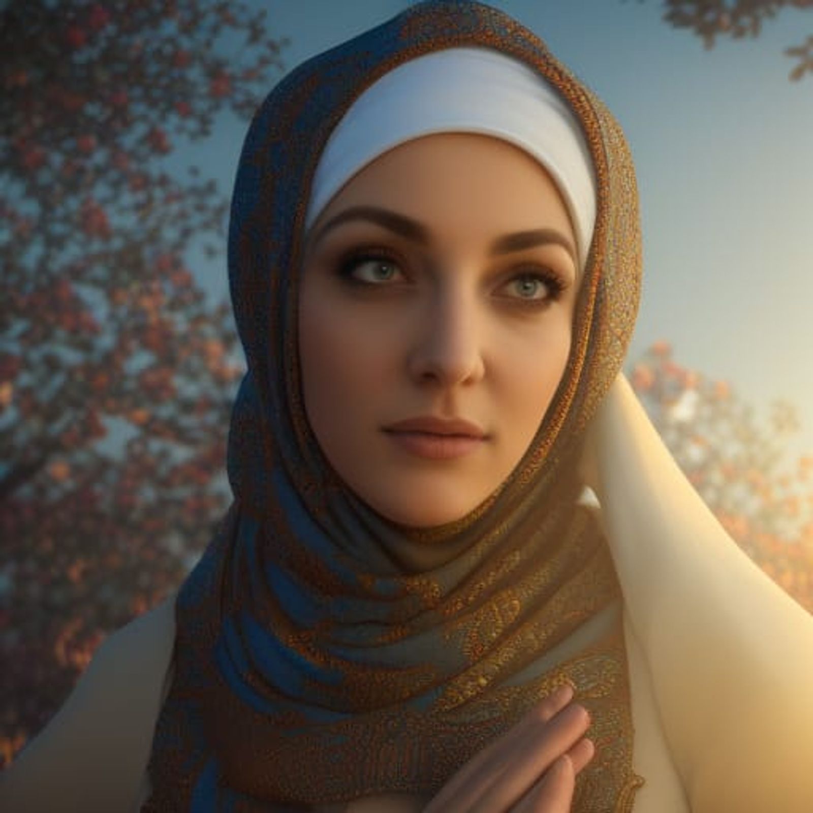 hijabi beautiful white girl doing prayer,extremly realistic,4k - AI ...