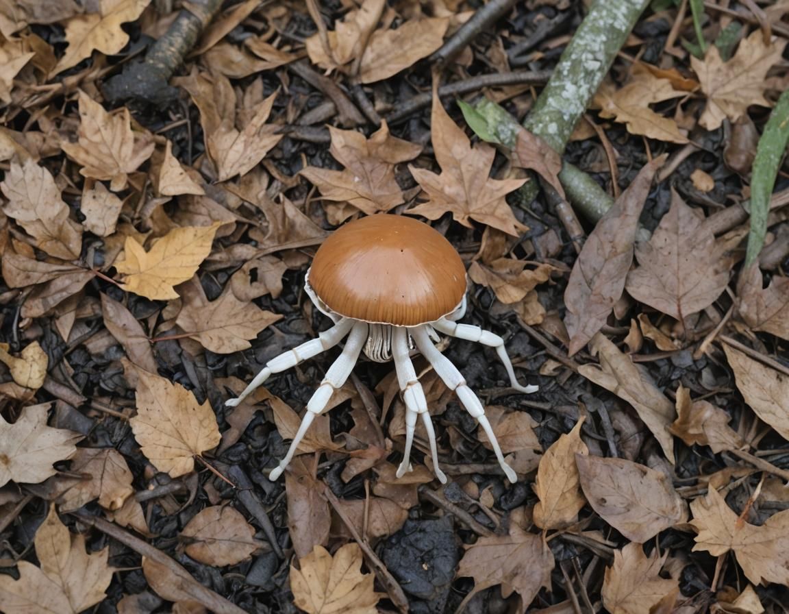 Mushroom on Crab Legs in Autumn Forest