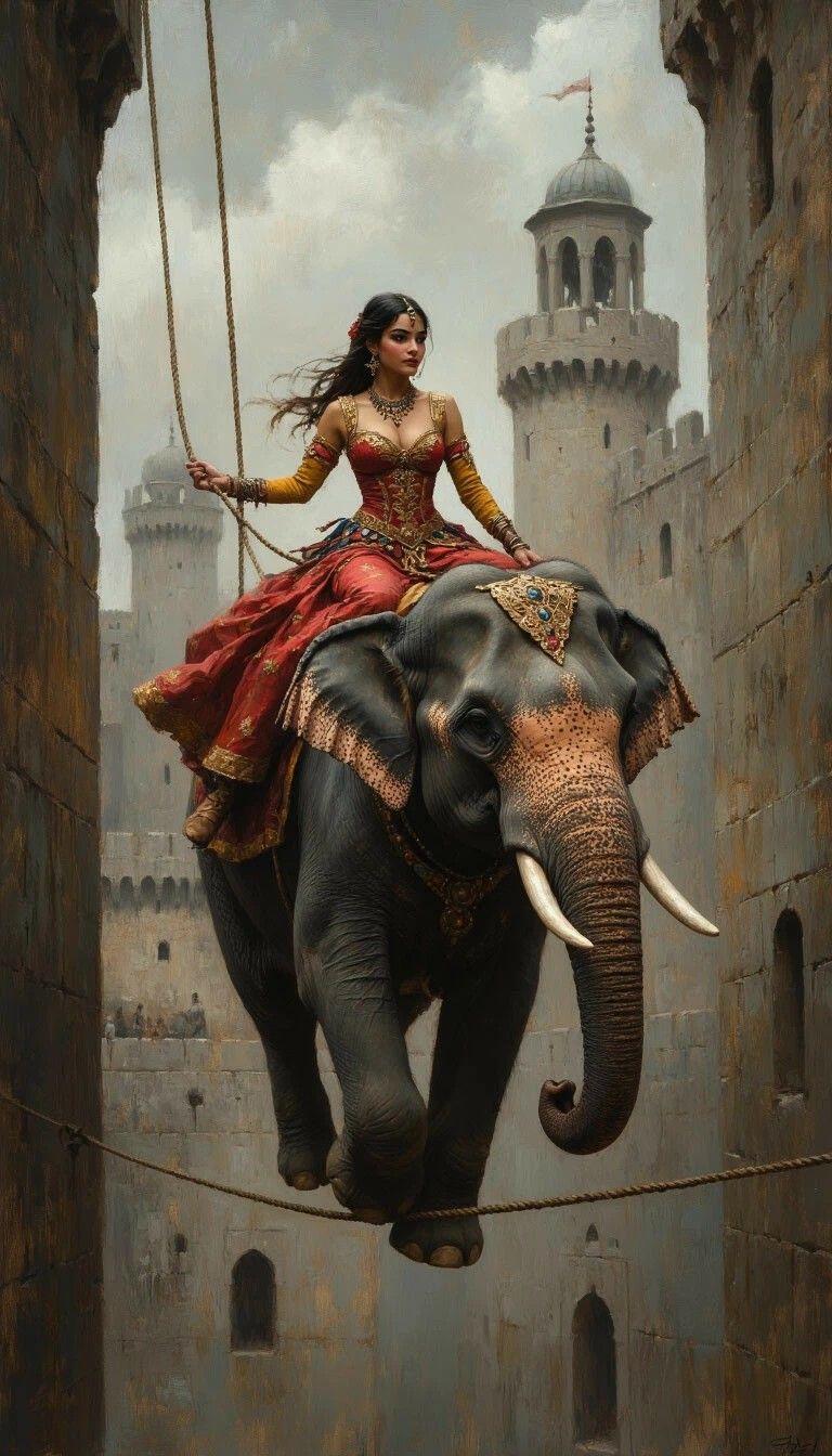 Elephant on a tightrope