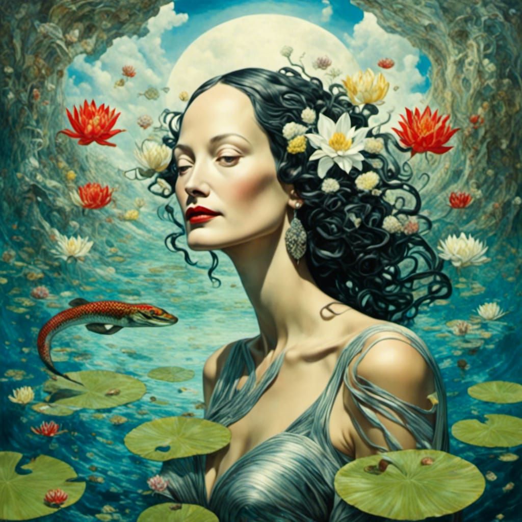 <lora:Viva:1.0> as a mermaid with long black hair swimming i...