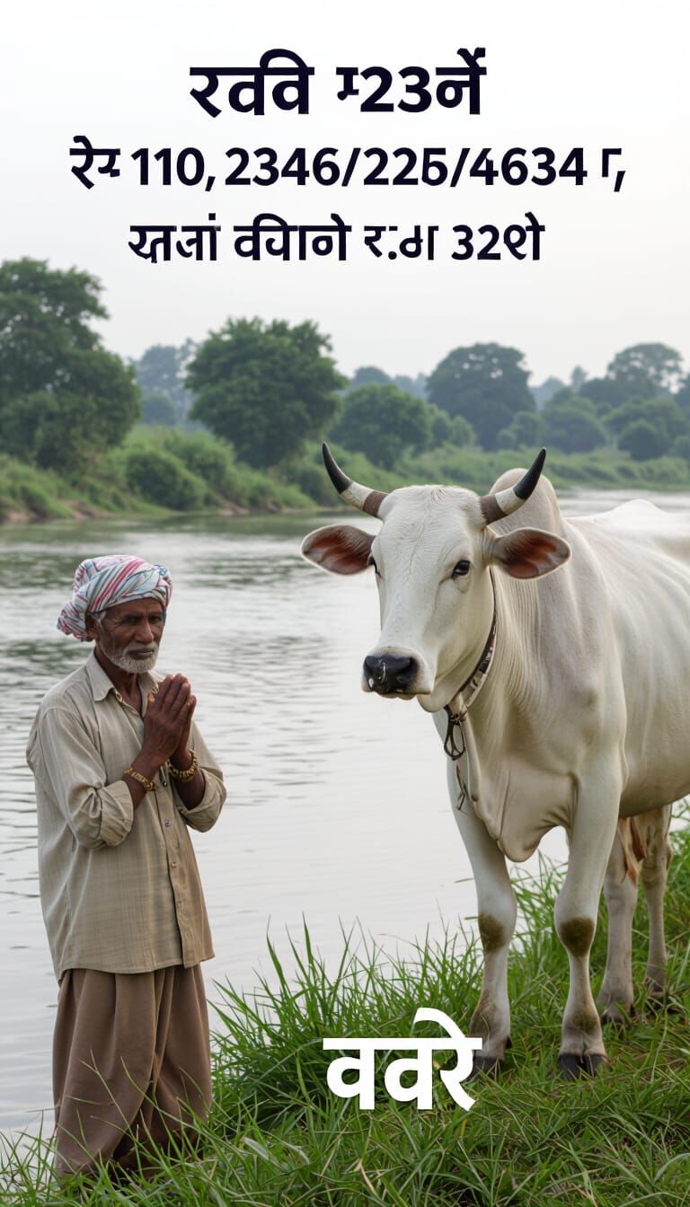 Farmer and Cow by River in Hyperrealism Style