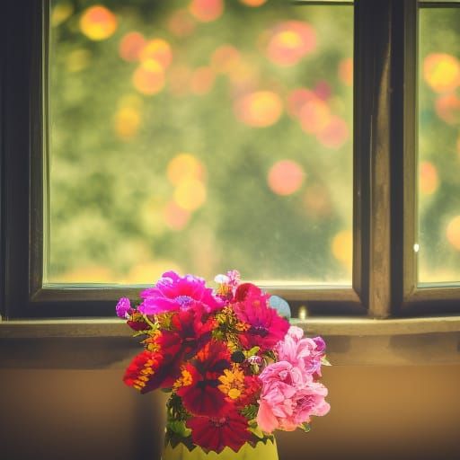 flowers in the window AI Generated Artwork NightCafe Creator