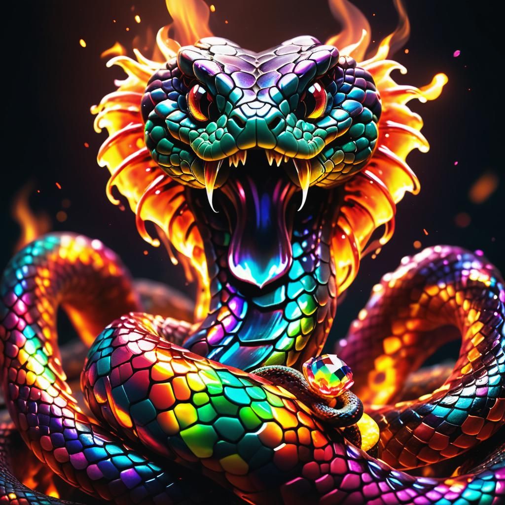 Fire Elemental Metallic Bioluminescent Rainbow Gemstone Snake