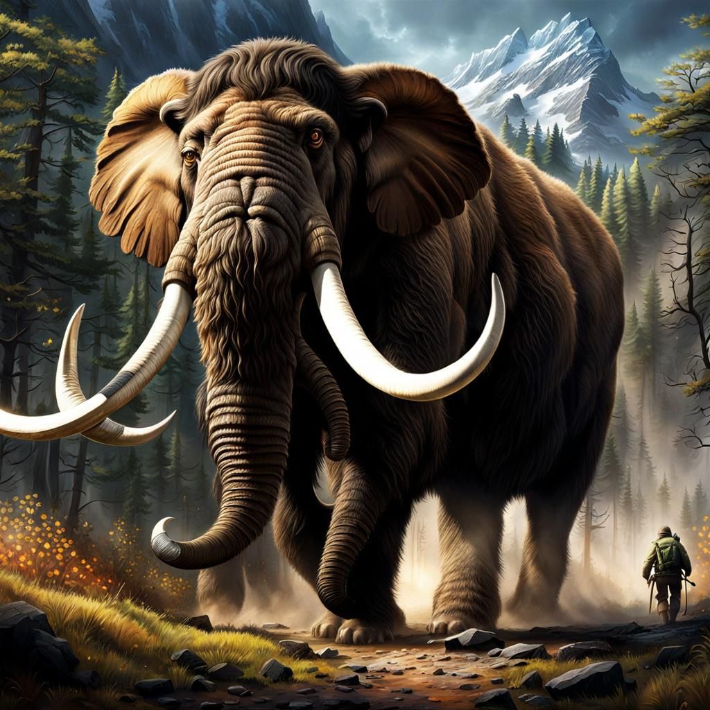 Prehistoric wooly mammoths being hunted by humans, amazingly...