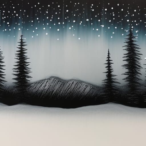 Beautiful winter landscape on a black background. Hyperdetai...