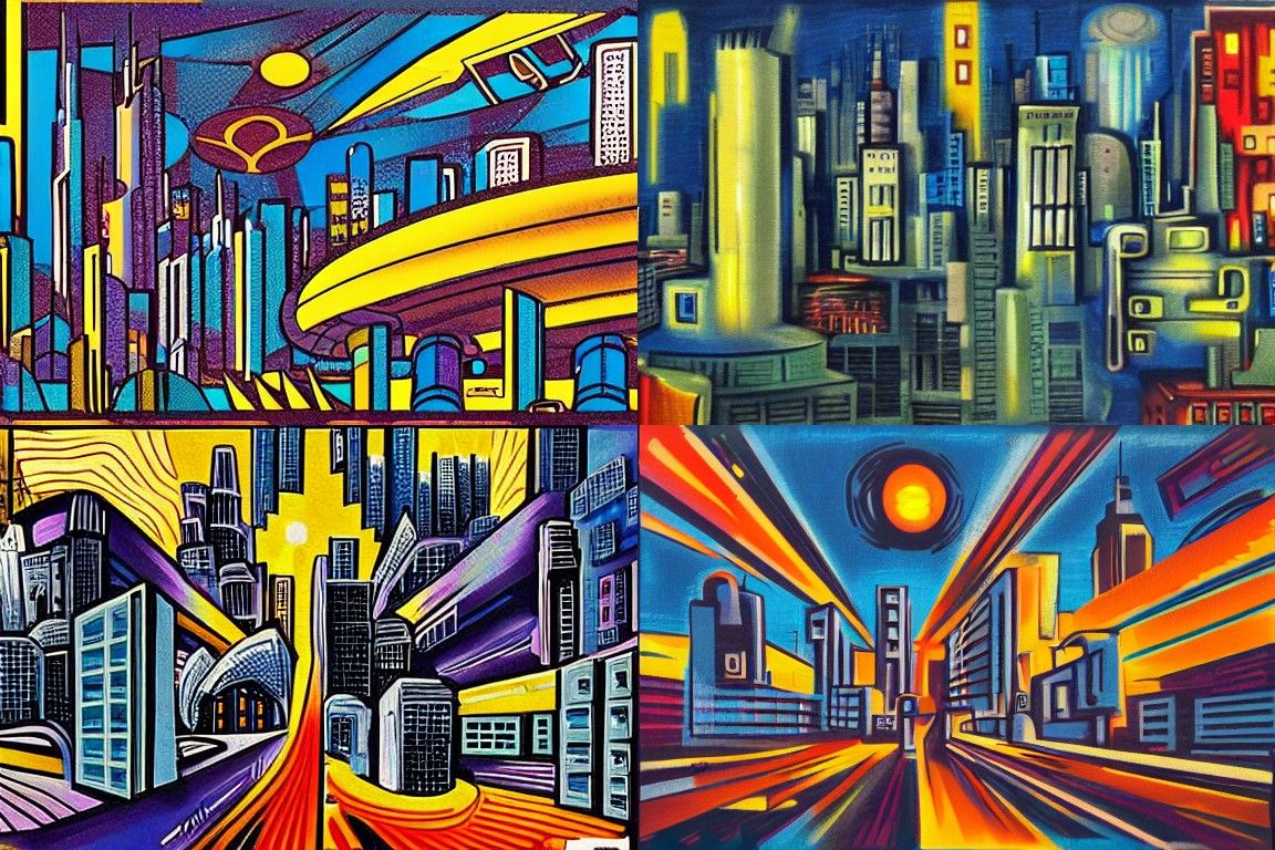 Sci-fi city in the style of Expressionism