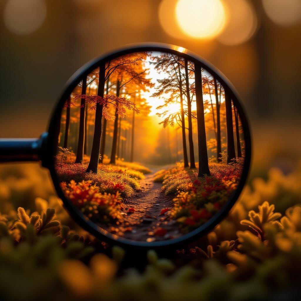 Miniature Autumn Forest in Needle Eye Macro Shot