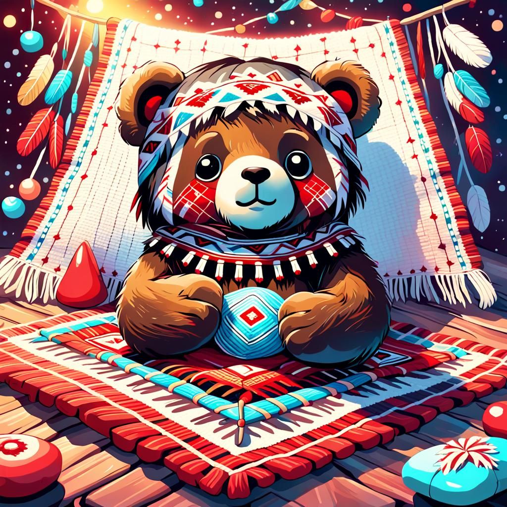 Teddy Bear Learns Weaving in Candyland Art Style