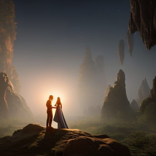 A man hugging  his pretty wife in the night