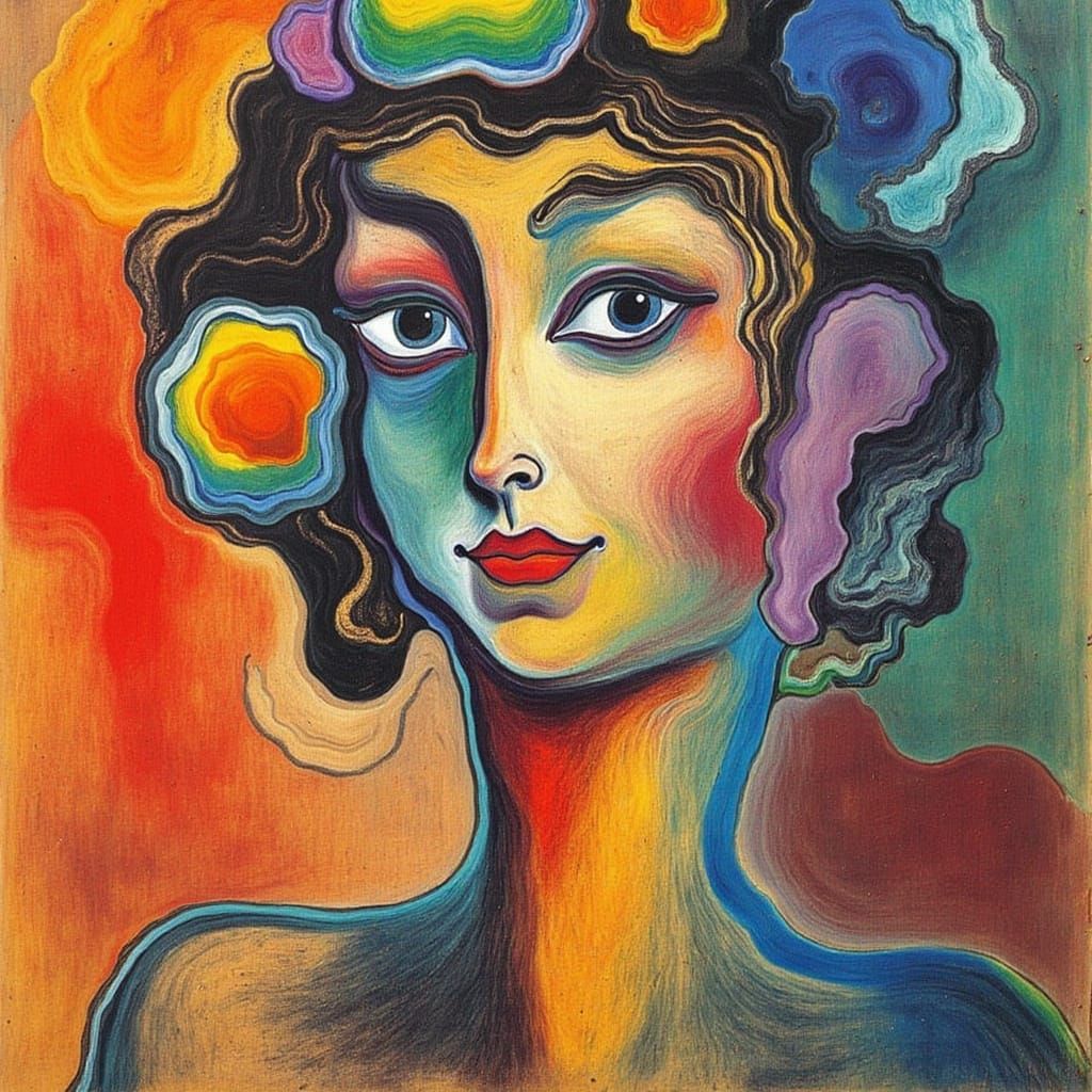 Vibrant Geometric Artwork in the Style of Toulouse Lautrec