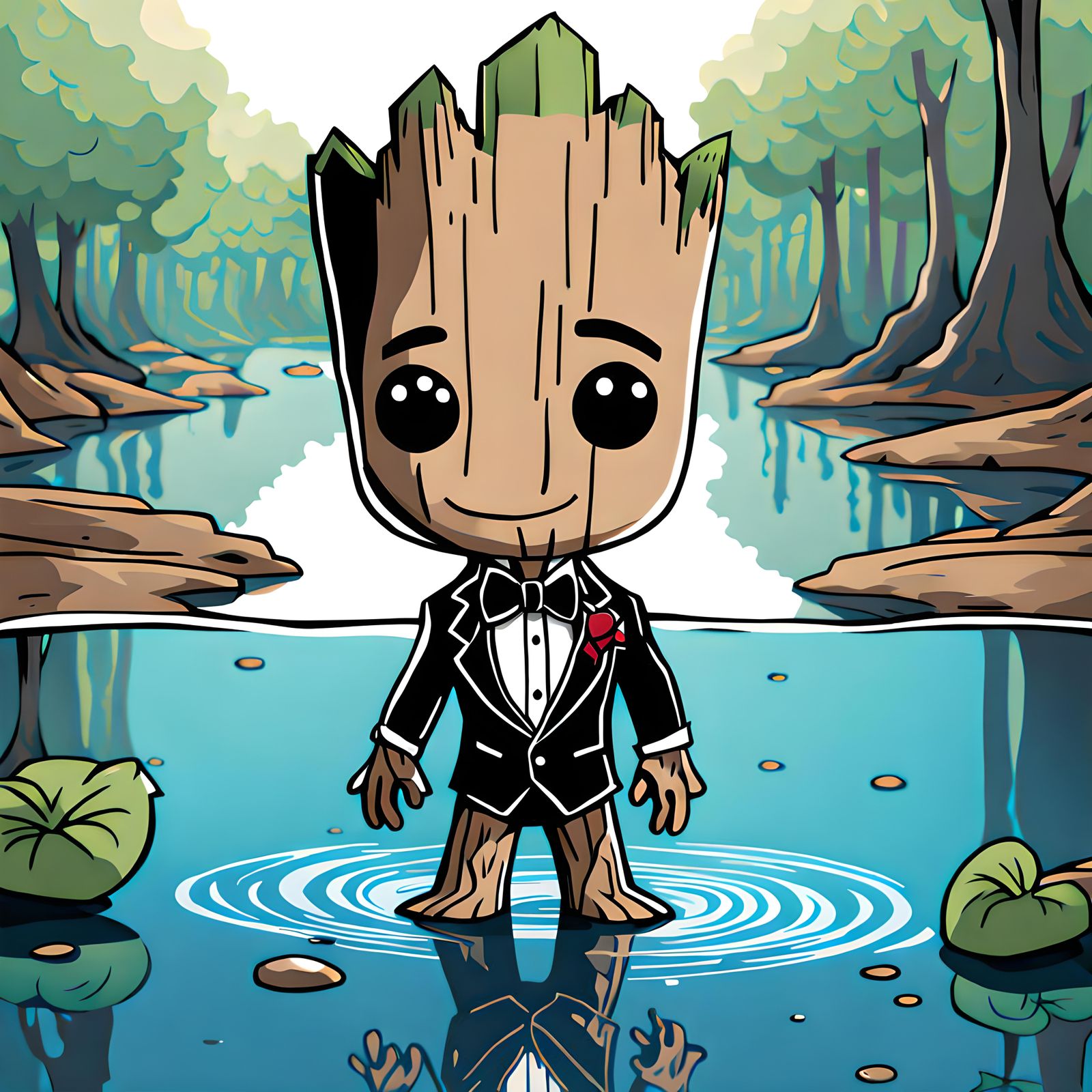 Chibi Groot Who Is Wearing A Tuxedo