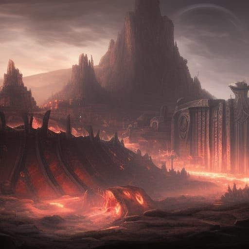 arena with fire and dark clouds
