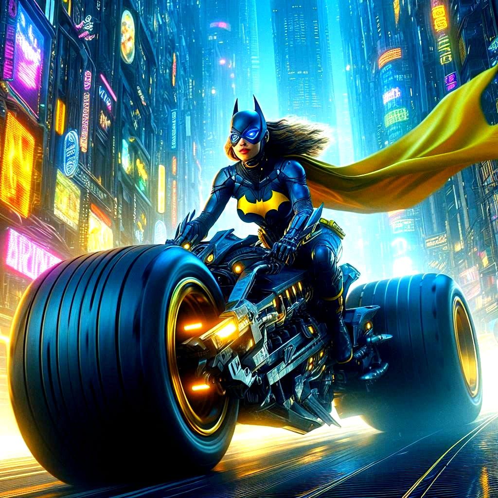 @Batgirl Thundering away at 500 mph, on her Batpod