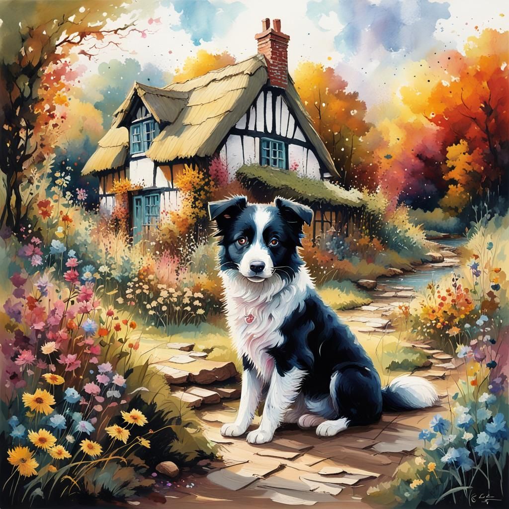 Old English Thatched Cottage (Border Collie)
