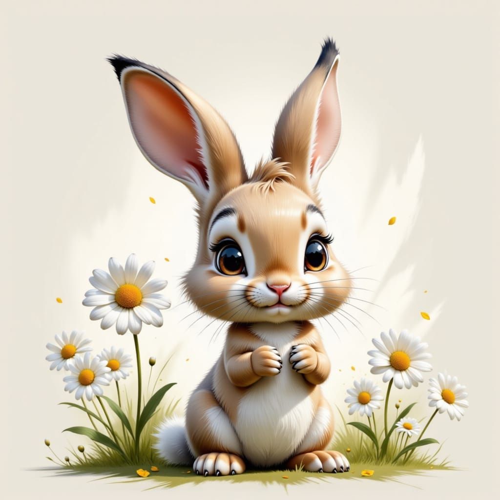 cute adorable cartoon rabbit, daisy flower, fantasy, Pixar, <lora:Chaotic order:1.0>