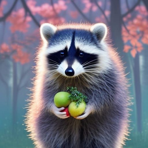 Beautiful cute full body portrait Floofy round Happy Raccoon 🦝, big ...